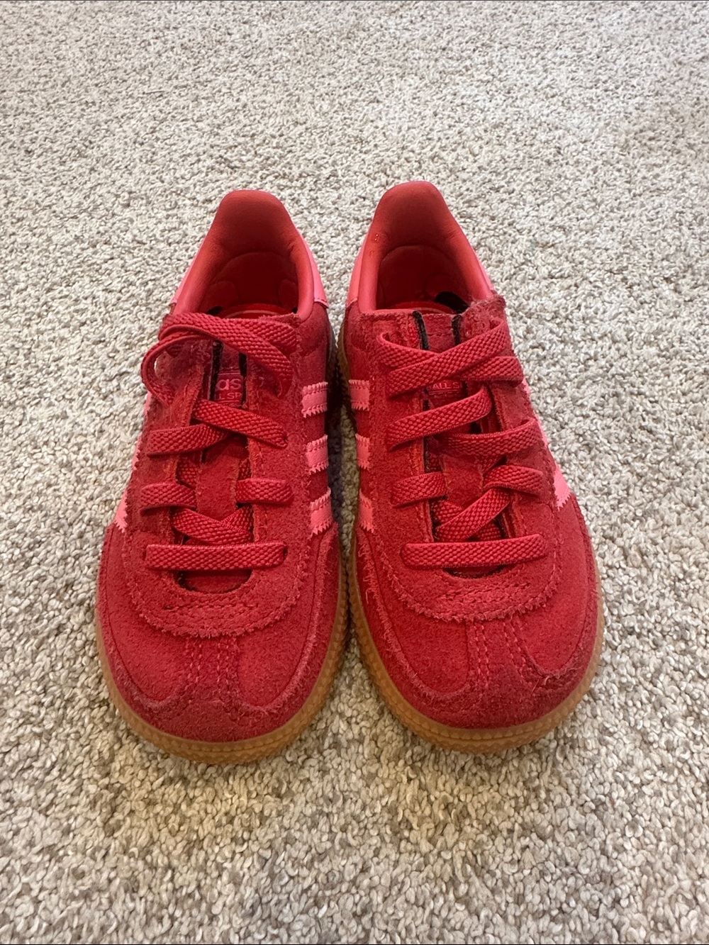 adidas spezial Kids in Red/Lucid Pink/Gum with velcro closure